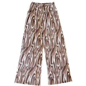 Anthropologie RO & DE Like New Satin Pleated Wide Leg Pants with Swirl Pattern S